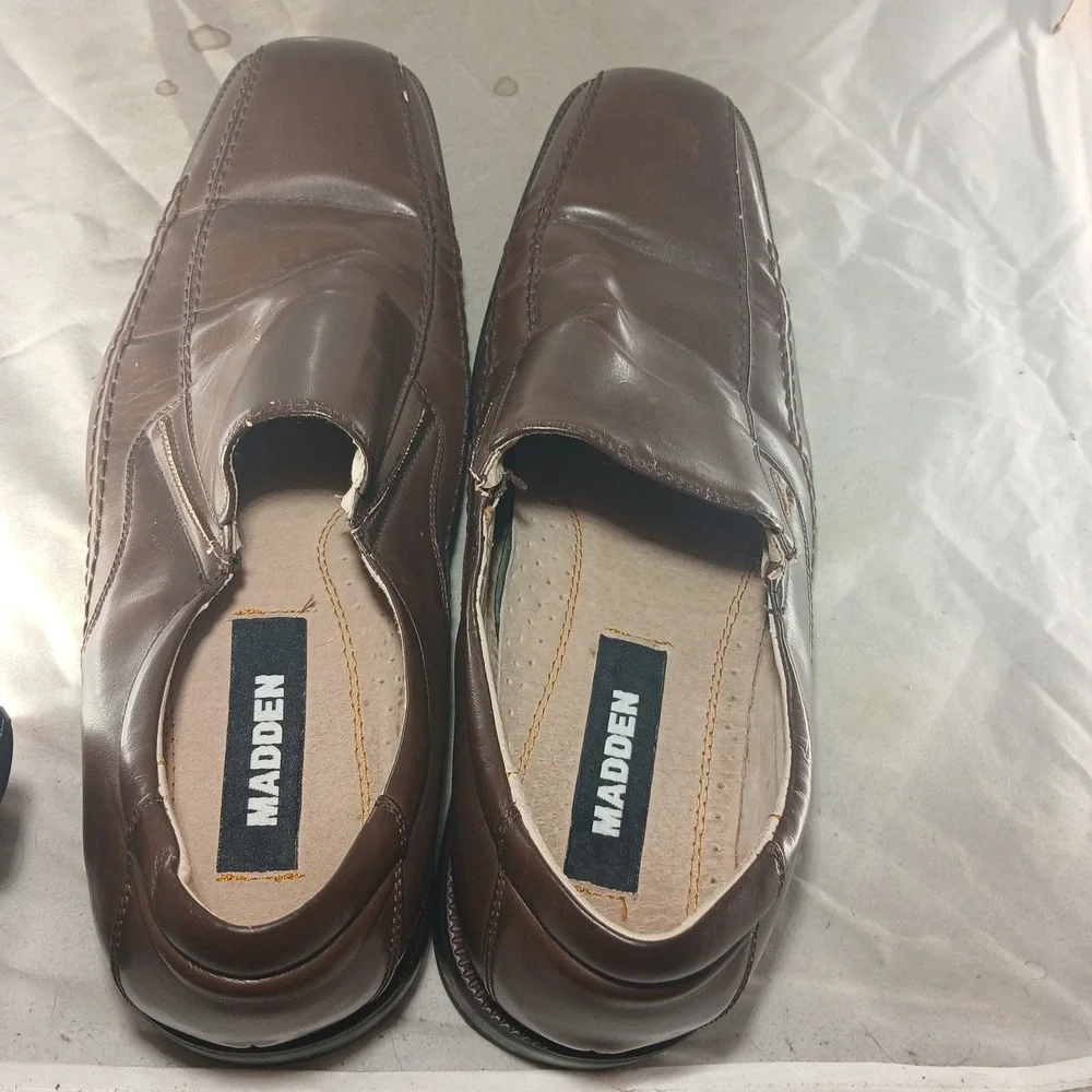 Madden M-ROYAL Slip On Loafers 10M Brown Square Toe Dress Shoes Business‎ Casual